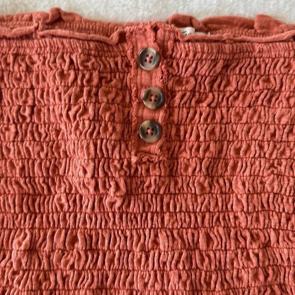 Free People Babe Rust Orange Smocked Tube Top with Button Detail size small - Picture 6 of 9